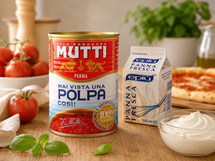 Confezioni di panna fresca epiù e polpa di pomodoro Mutti