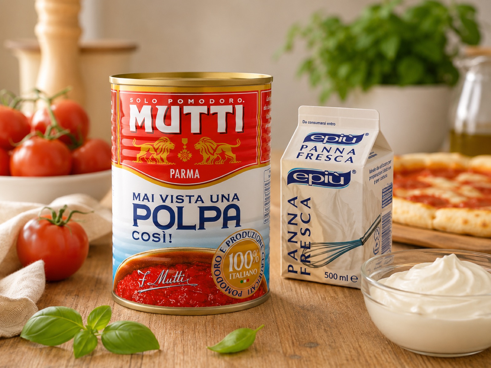 Confezioni di panna fresca epiù e polpa di pomodoro Mutti